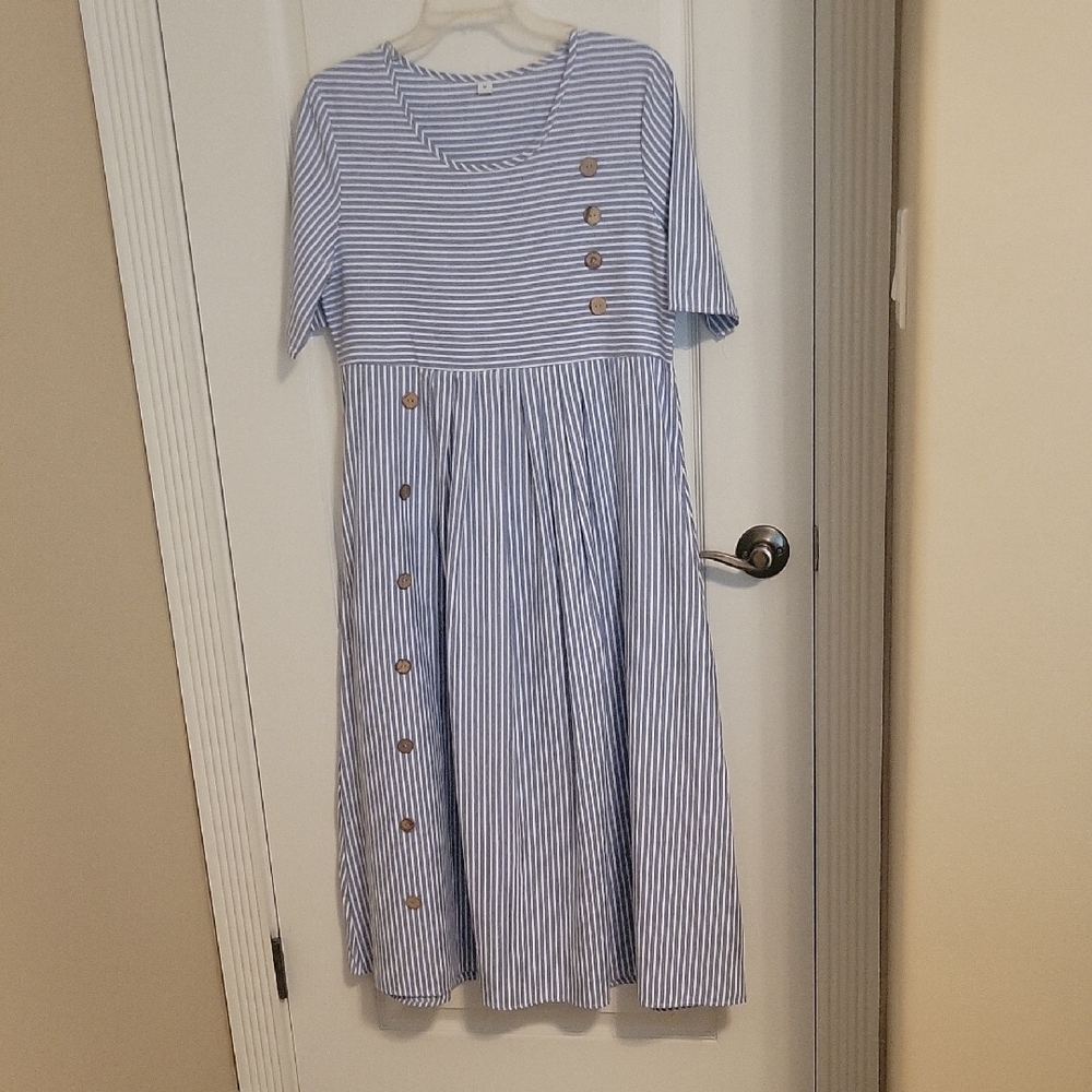 Blue Striped Denim Dress